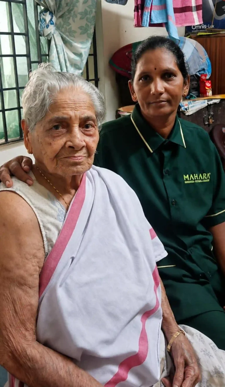 Elderly woman with Mahara Home Care caregiver