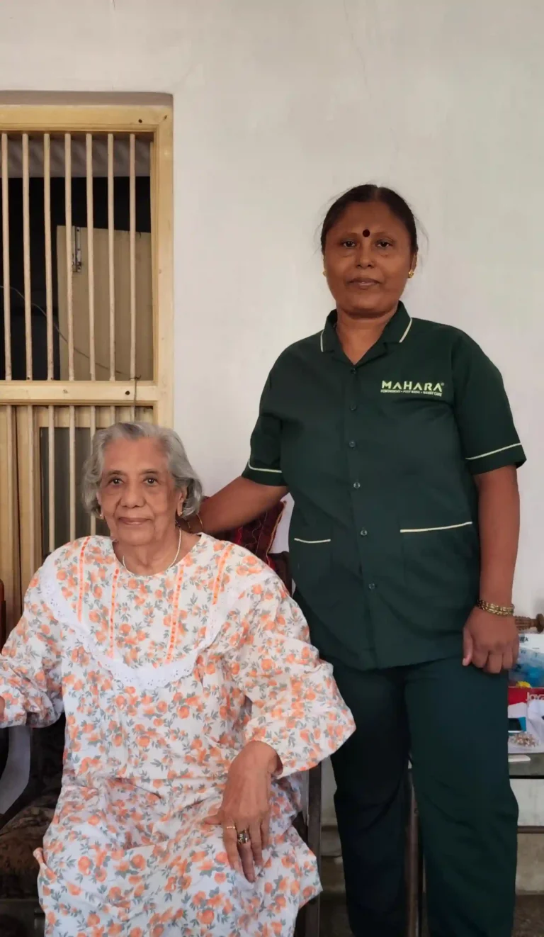 Mahara caregiver supporting an elderly woman