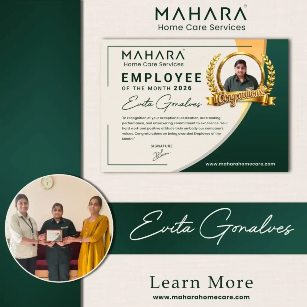 Evita Gonalves receiving the Employee of the Month 2026 award at Mahara Home Care
